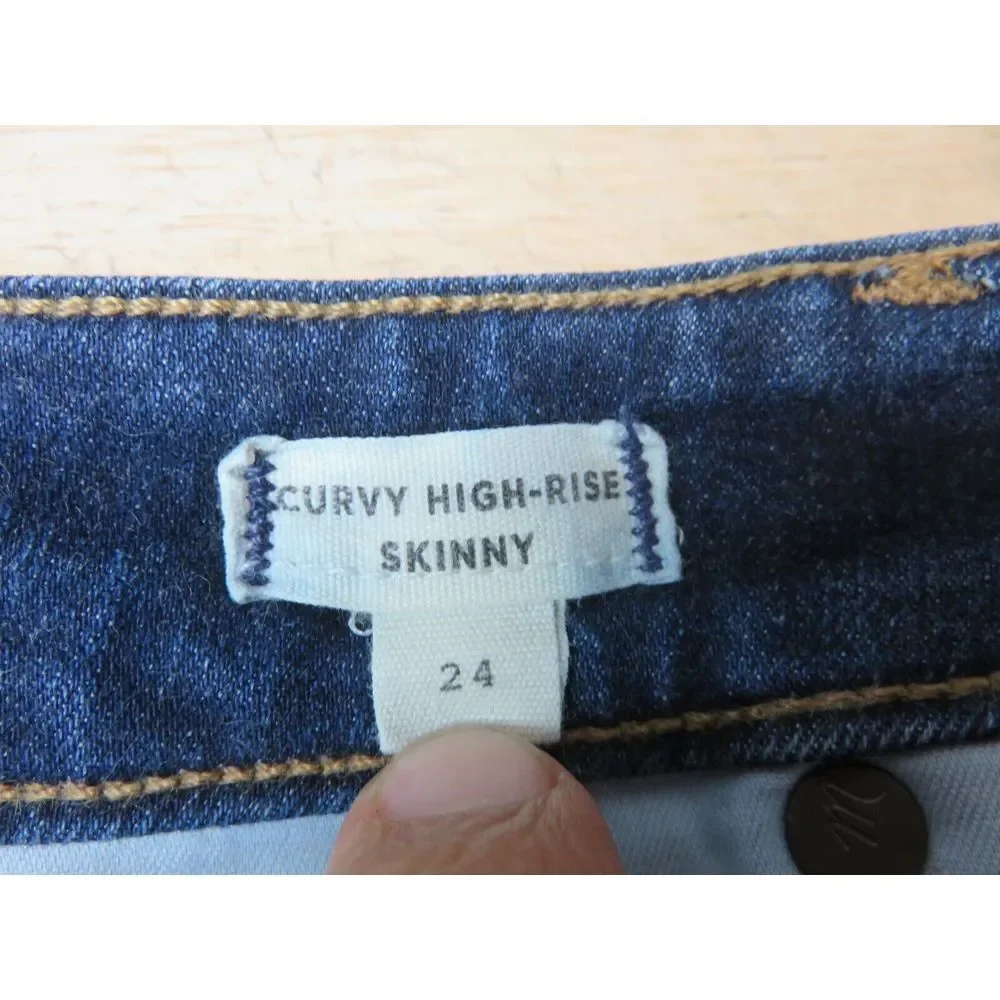 Womens Madewell Curvy High Rise Skinny Jeans Size 24 Dark Wash Blue Denim Pants‎